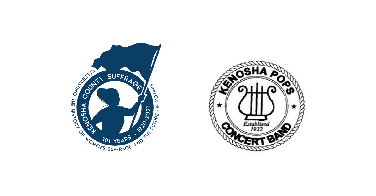 Kenosha County Suffrage 100 and Kenosha Pops Concert Band logos