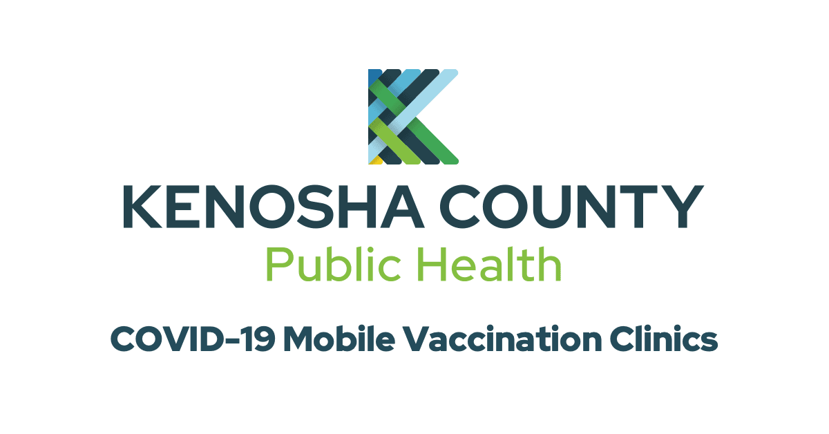Kenosha County Public Health logo and text &#34COVID-19 Mobile Vaccination Clinics&#34