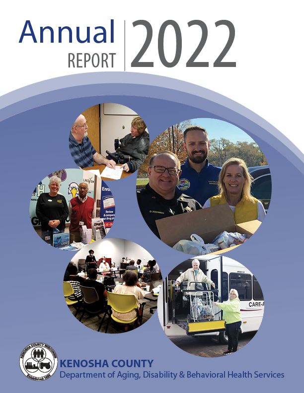 DADBHS Annual Report cover with photos representing key service areas