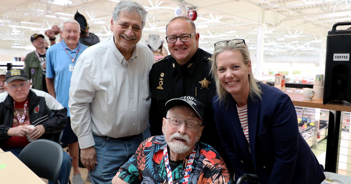 Photo of George Peter with Mayor Antaramian, Sheriff Zoerner and County Executive Kerkman