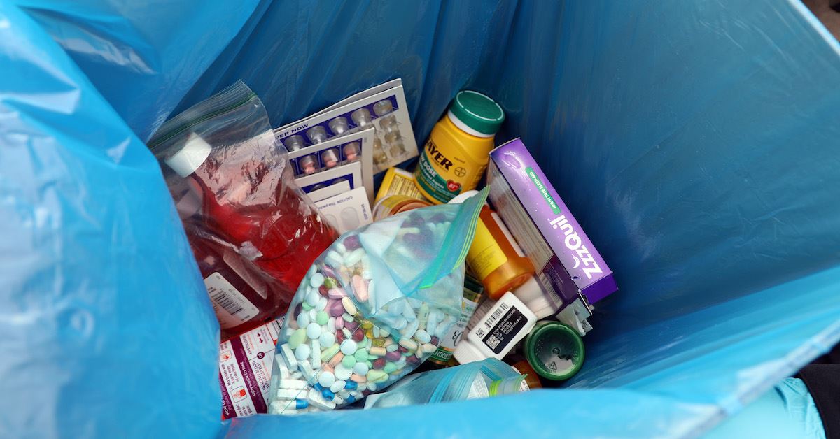 Photo of medications in a box at a Drug Take Back Day event