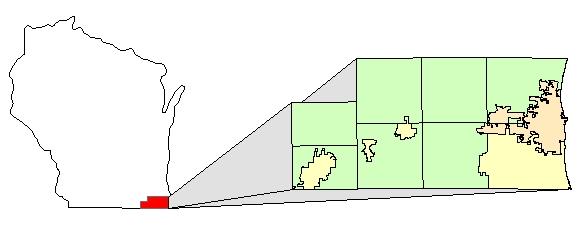 Map showing the location of Kenosha County