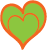 Large heart with smaller heart inside in orange and green